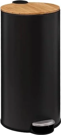 Five - Poubelle 30 litres en Métal Noir et Couvercle en Bambou Naturéo