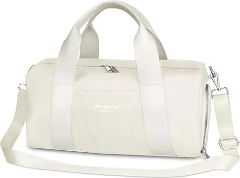 16 Pouces Sac De Sport et de Voyage pour Femmes et Enfants,avec Compartiment À Chaussures Et Poche Imperméable,pour Les Voyages, Danse, Sportives, Entraînement,Nager(Beige,40x19x20 cm,15L)