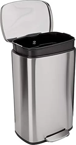 Amazon Basics Poubelle rectangulaire à fermeture douce, 50 l (13.2 Gallons), nickel satiné