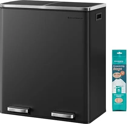 SONGMICS Poubelle à Double Compartiment 2 x 30 L, Fermeture en Douceur
