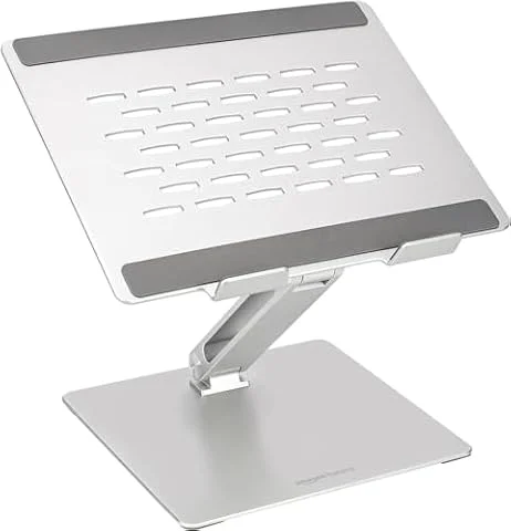 Amazon Basics Support Ergonomique pour Ordinateur Portable, Multi-Angle avec Ventilation Thermique, Charnières Préserrées pour Meilleure Stabilité, Compatible avec Ordinateurs 25,4cm - 43,2cm, Argent