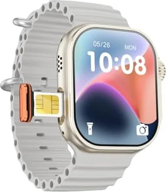 Montre intelligente 4G avec emplacement pour carte SIM, montre connectée autonome avec écran HD de 5,59 cm, caméra rotative à 190° pour les appels vidéo, appels Wi-Fi, reconnaissance - blanc