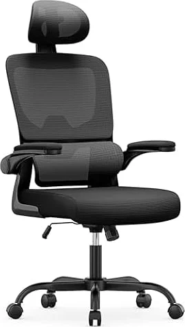 Chaise de Bureau Ergonomique:Fauteuil Bureau avec Support Lombaire enC,Noir