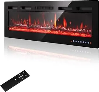 PURFINO Cheminée Électrique 36"/92cm – Flammes 12 Couleurs & Crépitement, 900W/1800W, Thermostat Précis (15-30°C), Écran Tactile & Télécommande – Idéal Murs Médias