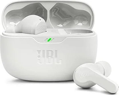 JBL Wave Beam, Écouteurs Intra-Auriculaires sans Fil, Résistance à l'Eau IP54 et IPX2, Appels Mains Libres et Batterie à Autonomie de 32 heures, en Blanc