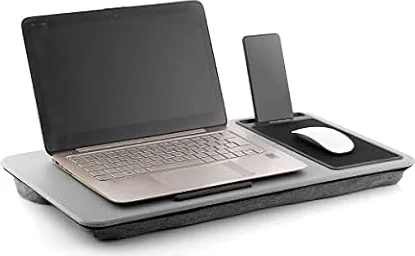 InnovaGoods® Bureau Portable pour Ordinateur avec Coussin XL Deskion, travaillez ou étudiez de manière Confortable et Ergonomique, avec Un Design de Bureau et Un Coussin XL, Gris
