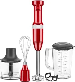 KitchenAid Mixeur Plongeant Classic, Vitesse Variable 8250–11600 RPM, Mélange, Mixe, Émulsionne & Écrase, Bras Amovible, Pichet 700ml Sans BPA, Empire Red