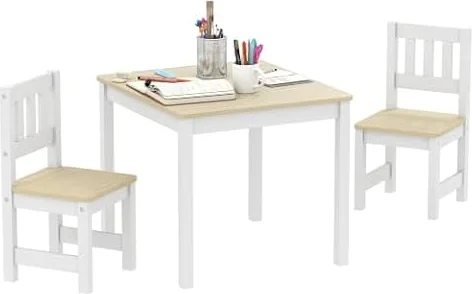 AIYAPLAY Table Enfant avec Chaise, 2 Chaises Enfant, 3-8 Ans, Bois Naturel
