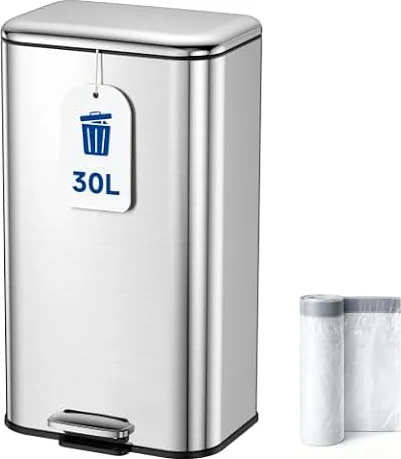 YEAUPE PRO Poubelle Cuisine 30L, Poubelle à Pédale en Acier Inoxydable