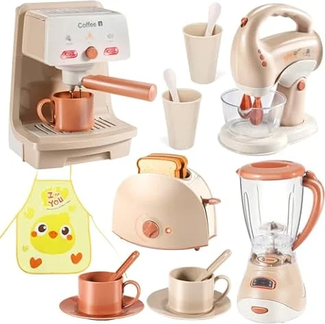 Kit Cuisine Enfant avec Accessoires, Blender, Machine à Pain, Tablier , Machine a Cafe , Jouet Enfant 3 Ans