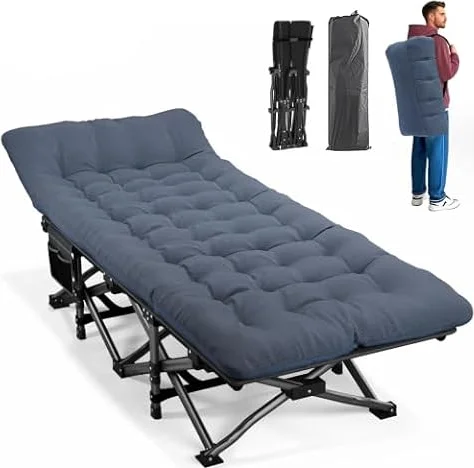 ATORPOK SHOP Lit de Camping Pliable Robuste pour Adultes，lit de Couchage avec capacité de 200 kg pour Bureau/Voyage/extérieur (Bleu)
