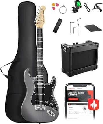 DONNER DST-80 Guitare Électrique Kit Complet pour Débutants 39” avec Amplificateur, Pickups SSS Classiques, Incluant Housse, Accordeur, Capodastre, Sangle, Plectres et Leçons en Ligne Gratuites