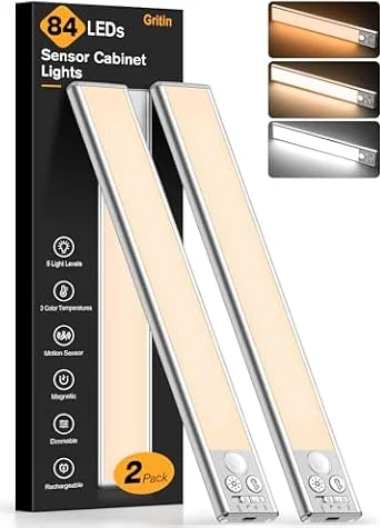 Gritin Lampe de Placard LED 26CM Super Lumineuse Cuisine Reglette 4 Modes