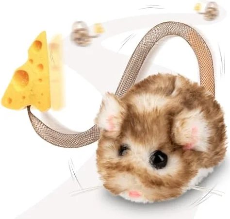 Migipaws Jouet interactif pour Chat, Souris électrique roulante avec Queue Qui remue, capteur Intelligent, couinement, Jouet pour Chat avec Herbe à Chat, Rechargeable