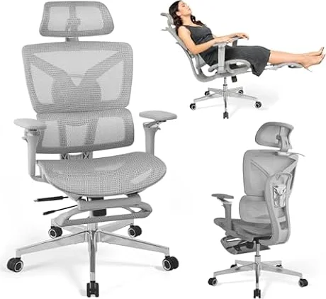 Rieior Chaise de Bureau Ergonomique Grand et Haut avec Repose-Pieds
