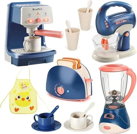 Accessoire Cuisine Enfant - Set Petit-Déjeuner avec Cafetière, Mixer, Blender, Grille-Pain et Autres Jouets pour Enfants à Partir de 3 à 8 Ans