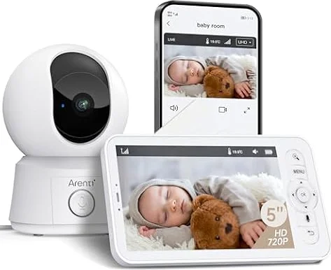 ARENTI Babyphone Camera Bébé, Baby Phone Vidéo Connecté Smartphone, Baby Moniteur Vidéo avec VOX, Détection de Température, Alertes Intelligentes/Vision Nocturne/Suivi Automatique