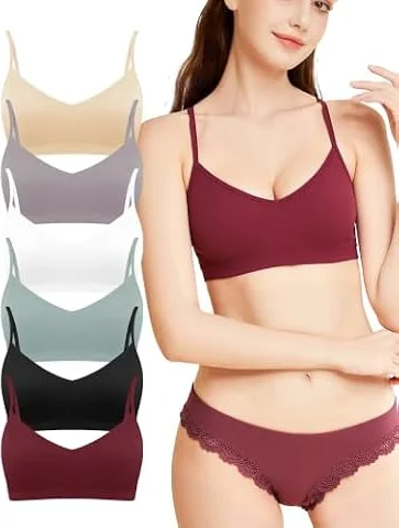 Pack de 6 Soutiens-Gorge Sport Femme, Soutiens-Gorge de Yoga sans Couture avec Coussinets Amovibles, Design Confortable des Bretelles, Tailles S-XL (3007-C3, S-M)