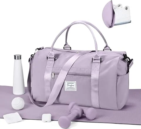 WEPLAN Sac de Sport Femme Homme Sac de Gym Léger Sac de Voyage avec Compartiment de Chaussures et Poche Humide Sacs de Sport Fitness Gym Duffle Bag Sacs Weekend Polochon Piscine,A11-Violet