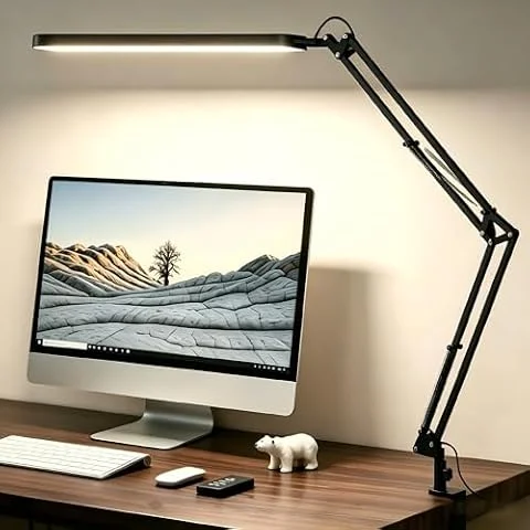 SKYLEO Lampe de Bureau LED- Lampe Architecte 1300LM - 5 Modes de Couleur X 11 Niveaux de Luminosité - Bras Pivotant Réglable - Fonction Minuterie et Mémoire - 12W Desk Lamp - Noir