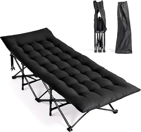 Bonnlo Lit de Camp Pliable en Acier avec Sac de Transport Lit de Camping en Oxford 600D Charge Max. Jusqu'à 150kg, Lit de Voyage Parfait pour Jardin, Camping, Plage et Intérieur, Noir, 190×71x36 cm