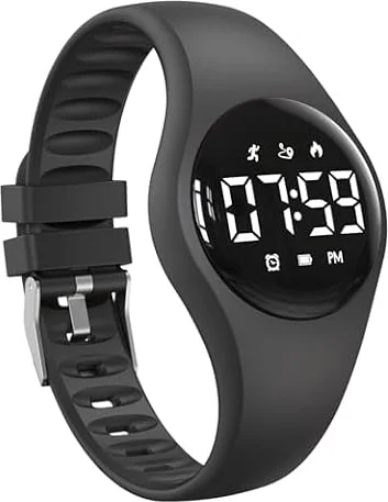 Montre de suivi d'activité physique pour enfants avec écran LED, résistante à l'eau, montre bracelet numérique, podomètre, réveil et calendrier pour garçons, filles, adolescents (noir)