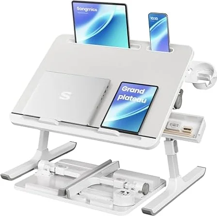 SONGMICS Table de Lit, Bureau Pliable, 56 x 40 cm, Hauteur Réglable