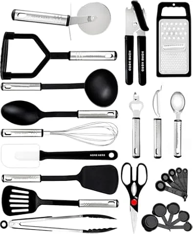 Home Hero Set Ustensiles de Cuisine Anti Adhésif Résistant (Ustensiles en nylon, 25 pièces)