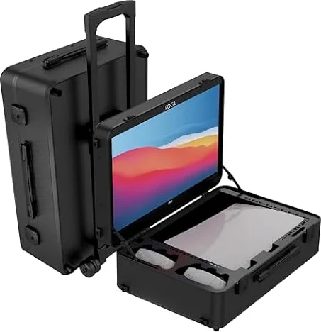 POGA Lux V2 Boîtier de jeu avec chariot et moniteur de jeu AOC 24'' Noir, Noir