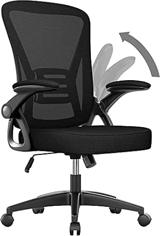 Chaise de Bureau avec Accoudoir Relevable, Fauteuil de Bureau, Noir