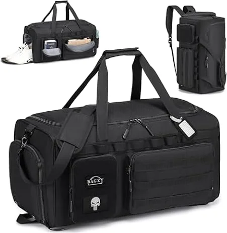 BAGZY Sac de Sport Homme 55L Sac de Voyage Tactique Militaire Imperméables Sacs Equitation Sacs d'entraînement avec Compartiment à Chaussures pour Tir Sportif Voyage Fitness Weekender Camping Noir