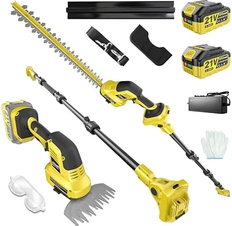 4 en 1 Taille-Haies à Batterie Élagueur sur Perche pour Makita 18V, avec 2×4.0Ah Batteries, Extension 4,55 m, Lames 406 mm & 152 mm, tête de Coupe pivotante 180°, idéal pour Le Jardin (yel)