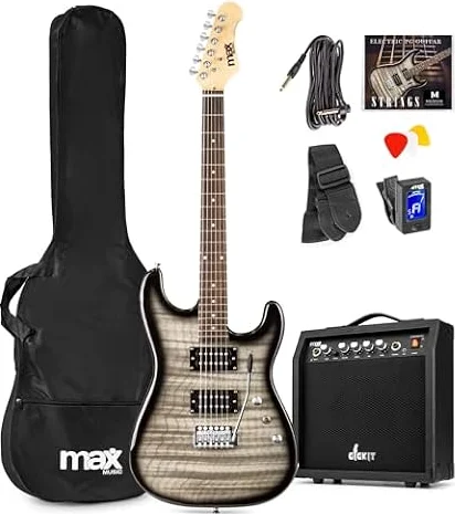 Max Pack Guitare Électrique Quilted Ampli 40W Accessoires Noir