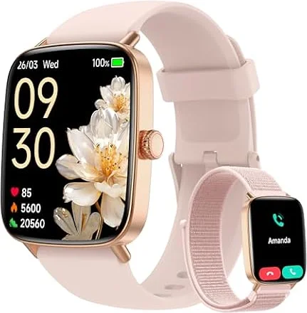 Montre Connectée Femme pour Samsung, iPhone, Android, 1.85" Smartwatch avec Appel Bluetooth, Voix de l'IA, Moniteur de Fréquence Cardiaque/Sommeil/Calories, IP68 Étanche, 120+ Modes Sport, Podometre