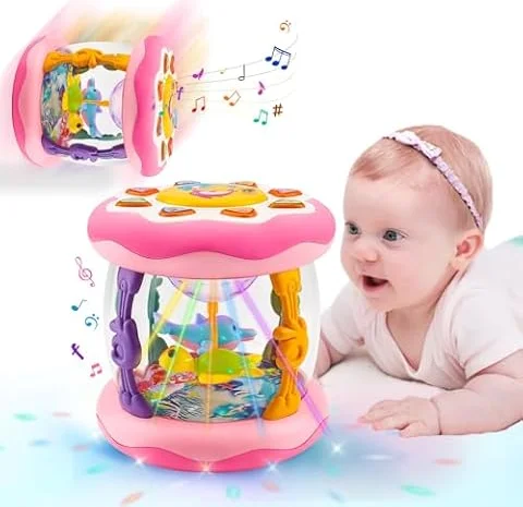 Jouet Musical Bebe 1 an Fille Garcon, Projecteur Tournant avec Lumières et Musique Jeux Eveil Bébé 6 9 12 18 Mois, Jouet Montessori Jeux Educatif Rampant Cadeau Anniversaire Noël 1+ Ans Fille Garçon