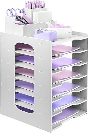 Bac à courrier A4, plateau de classement de papier à 7 niveaux, organiseur de bureau avec plateau de classement empilable, organiseur de papier de bureau avec porte-stylo (blanc), HMXLJJY-70