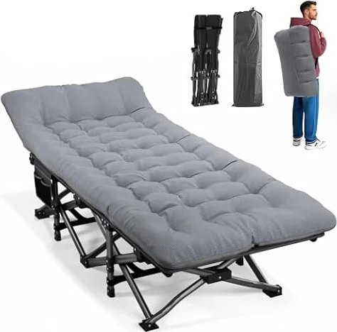ATORPOK SHOP Lit de Camping Pliable Robuste pour Adultes，lit de Couchage avec capacité de 200 kg pour Bureau/Voyage/extérieur (Gris)