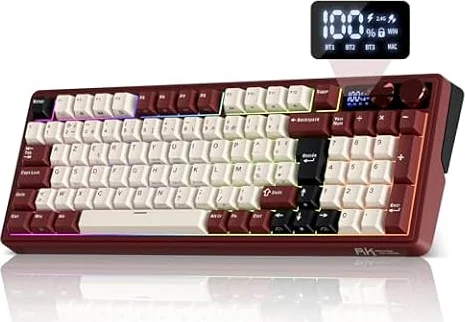 RK ROYAL KLUDGE M100 Clavier Gamer sans Fil AZERTY, Clavier Mécanique 96% avec Pavé Numérique, Écran et Boutons BT/2.4G/USB-C RGB 8000mAh Gasket Structure Touches PBT Hot-Swap Creamy Switches, Rouge