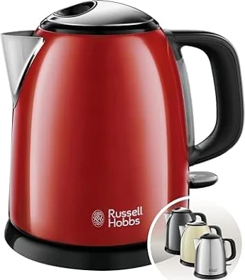 Russell Hobbs Bouilloire Electrique [Ultra Compacte] Colours Plus Rouge (1L, Ebullition rapide, Ecoulement parfait, Niveau d'Eau Visible, Filtre Anticalcaire, Economie d'Energie) 24992-70