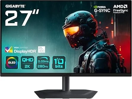 GIGABYTE MO27Q2A Moniteur de Jeu OLED 2K QHD 27" – 2560 x 1440, 280Hz, 0,03ms, 250 CD/m², FreeSync Premium Pro, DisplayHDR True Black 400, HDMI 2.1, DisplayPort 1.4