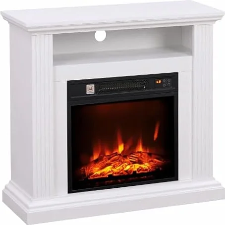 HOMCOM Cheminée Électrique 1800 W Meuble TV pour 30 m² Effet Bois Blanc