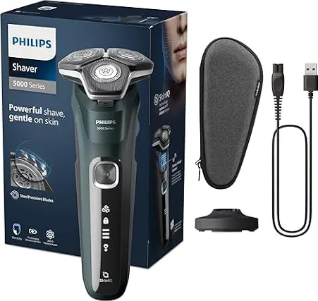 Philips Rasoir électrique S5000 pour homme Wet & Dry avec tondeuse rétractable intégrée, socle de charge et coffret de voyage (modèle S5884/35)