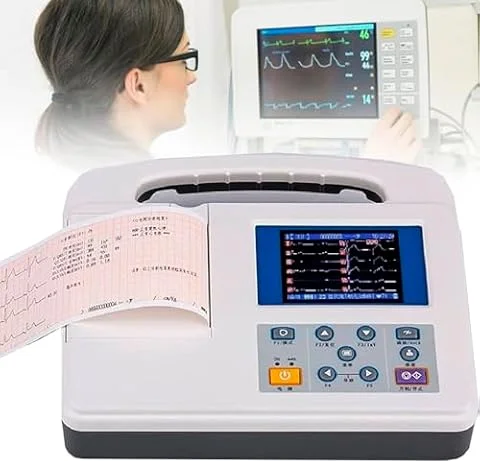 WhFKLca Moniteur ECG Portable - Moniteur Cardiaque Mobile, électrocardiographe Numérique 12 Dérivations avec écran Couleur LCD 3 Canaux Et Papier d'impression pour Usage Domestique