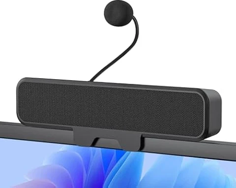 INGA Haut-parleurs d'ordinateur avec Micro Amovible, Haut-parleurs de Bureau Plug and Play, Microphone muet à Une Touche, stéréo et Basse, se clipse Facilement au Moniteur, Compatible avec PC, Mac