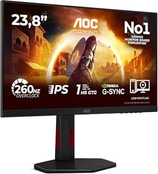 AOC Moniteur 24G4ZR 24 Pouce 260Hz Fast IPS Dalle, 1ms GtG, HDR10, G-Sync Compatible, Ajustable en Hauteur, (1920x1080 HDMI 2X 2.0 DP 1x 1.4) Noir