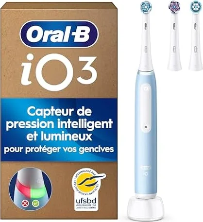 Oral-B Brosse à Dents Electrique iO 3 avec 3 Brossettes de Rechange, Bleue
