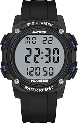 AVTREK Montre podomètre étanche compteur de pas pour la marche sans APP/Bluetooth requis traqueur de fitness sport avec écran LCD grands chiffres miles calories (noir)