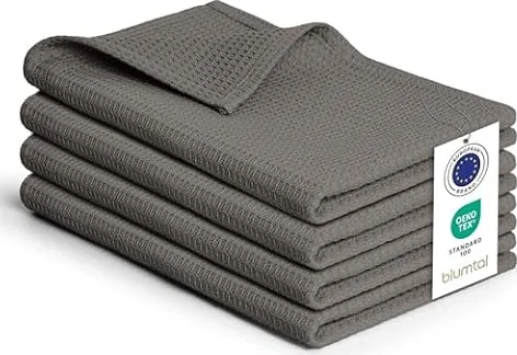 Blumtal Torchon Cuisine 50x70 cm - Lot de 4 torchon Coton 100% - Torchons de Cuisine gaufrés Lavable en Machine à 60 °C - Torchon Vaisselle Super Absorbant - Serviettes et torchons à Vaisselle - Gris