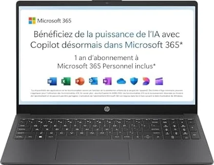 HP 15-fd0001sf Ordinateur Portable 15,6" FHD, PC Portable (Intel Celeron N100, RAM 4 Go, UFS 128 Go, Intel UHD Graphic, Windows 11), Laptop Argent, Clavier AZERTY