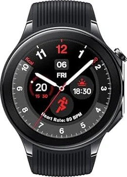 OnePlus Watch 2 en acier noir, 32 Go, autonomie de 100 heures, suivi de la santé et de la forme physique, design en verre saphir, double moteur, Wear OS de Google
